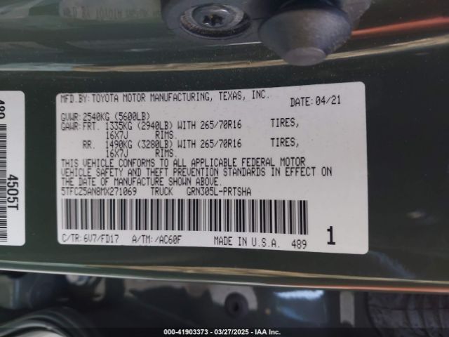 5TFCZ5AN8MX271069 Toyota Tacoma Trd Off-road