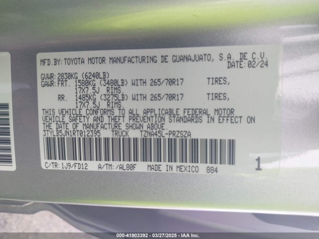 3TYLB5JN1RT012395 Toyota Tacoma Trd Off Road 4wd