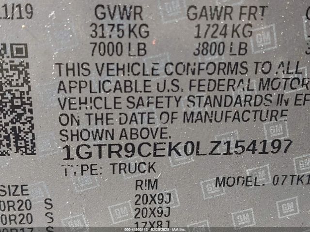 1GTR9CEK0LZ154197 GMC Sierra 1500 4wd Double Cab Standard Box Elevation