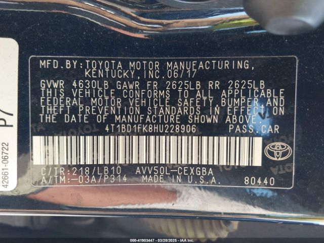 4T1BD1FK8HU228906 Toyota Camry Hybrid Xle