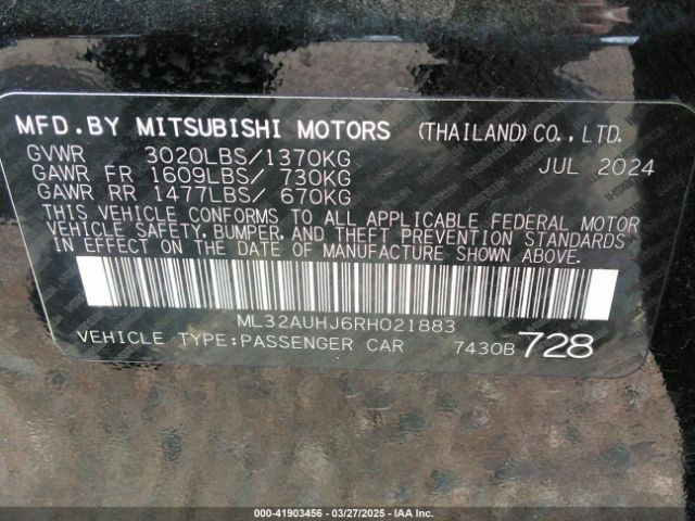 ML32AUHJ6RH021883 Mitsubishi Mirage Es/le