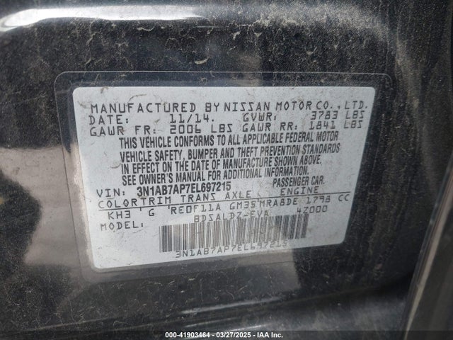 3N1AB7AP7EL697215 Nissan SENTRA SV
