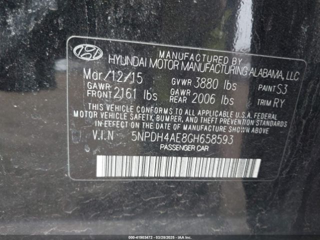 5NPDH4AE8GH658593 Hyundai Elantra Limited