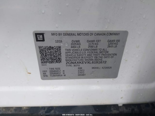 2GNAXKEVXL6191672 Chevrolet Equinox Fwd Lt 1.5l Turbo