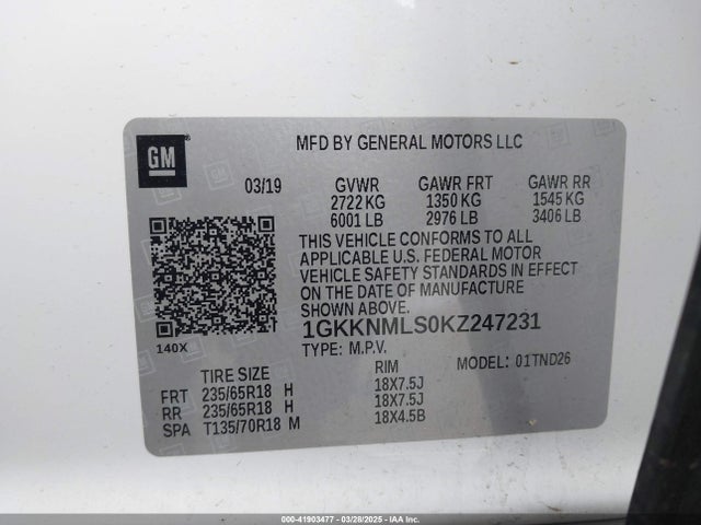 1GKKNMLS0KZ247231 GMC Acadia Slt-1