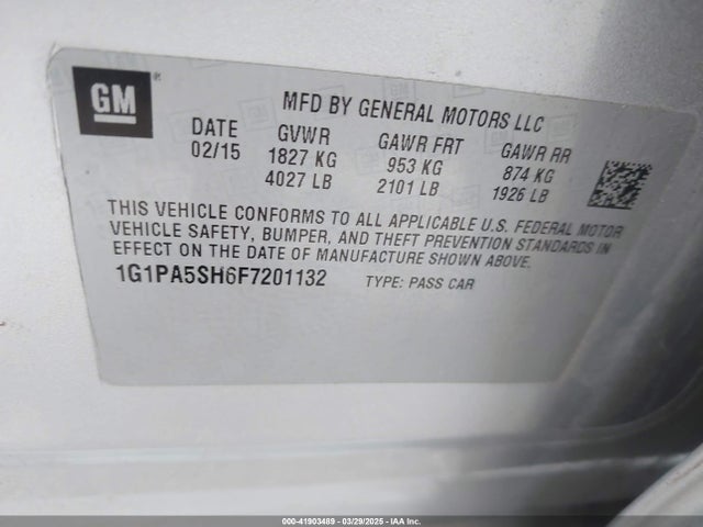1G1PA5SH6F7201132 Chevrolet Cruze Ls Auto