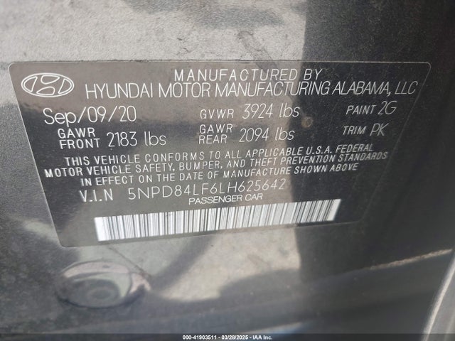 5NPD84LF6LH625642 Hyundai ELANTRA SEL