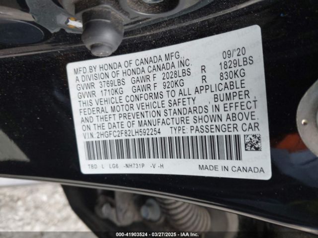 2HGFC2F82LH592254 Honda Civic Sport