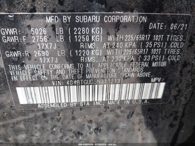 4S4BTGUD5N3112137 Subaru Outback Wilderness