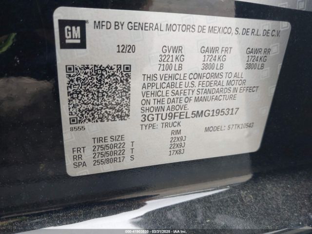 3GTU9FEL5MG195317 GMC Sierra 1500 4wd  Short Box Denali