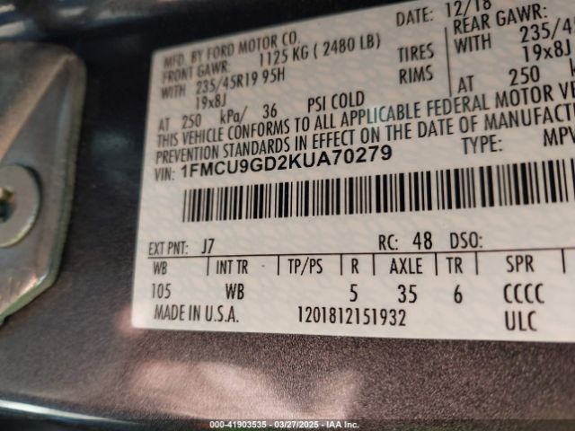2019 FORD ESCAPE 1FMCU9GD2KUA70279 Photo 8