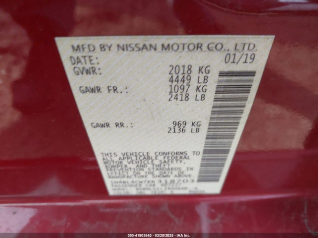 1N4BL4CW7KN318703 Nissan Altima 2.5 Sr