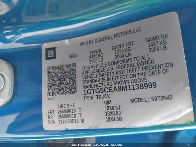 1GTG5CEA8M1138999 GMC Canyon 2wd  Short Box Elevation