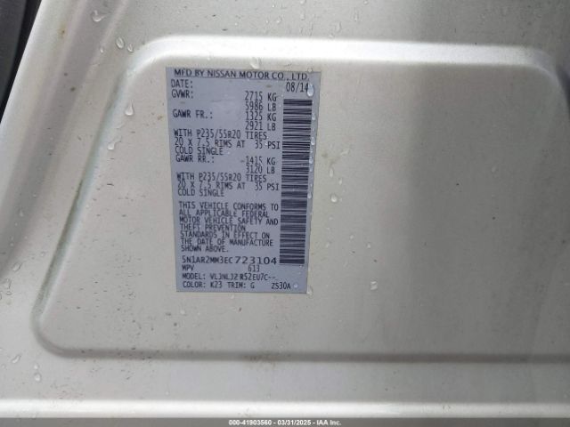 5N1AR2MM3EC723104 Nissan Pathfinder Platinum