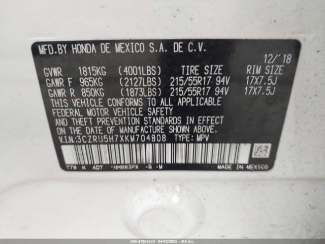 3CZRU5H7XKM704808 Honda Hr-v Ex-l