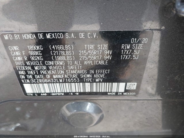 3CZRU6H32LM716553 Honda Hr-v Awd Lx