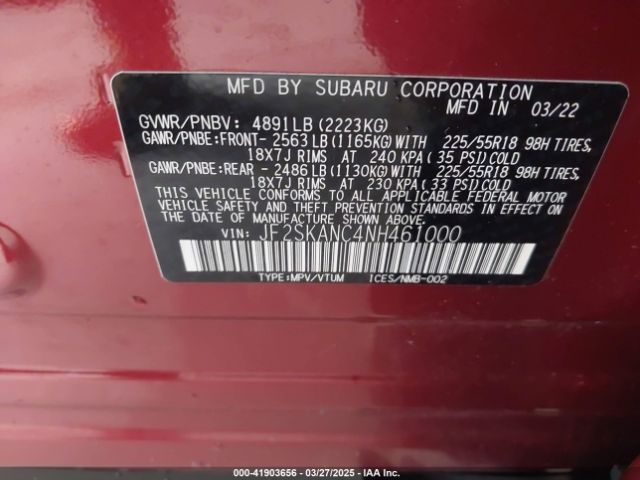 JF2SKANC4NH461000 Subaru Forester Limited