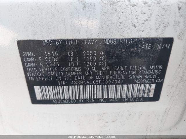 4S3BNAL65F3007047 Subaru Legacy 2.5i Limited