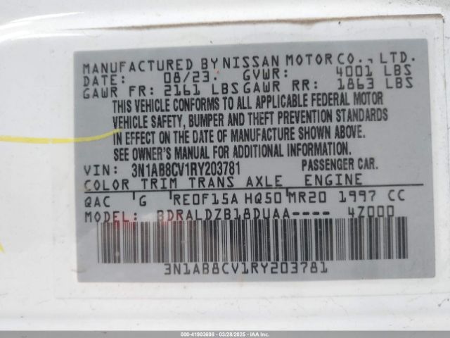 3N1AB8CV1RY203781 Nissan Sentra Sv Xtronic Cvt