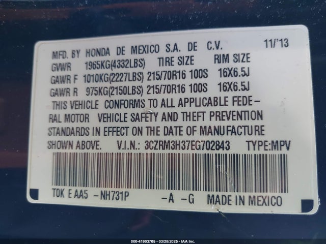 3CZRM3H37EG702843 Honda CR-V LX