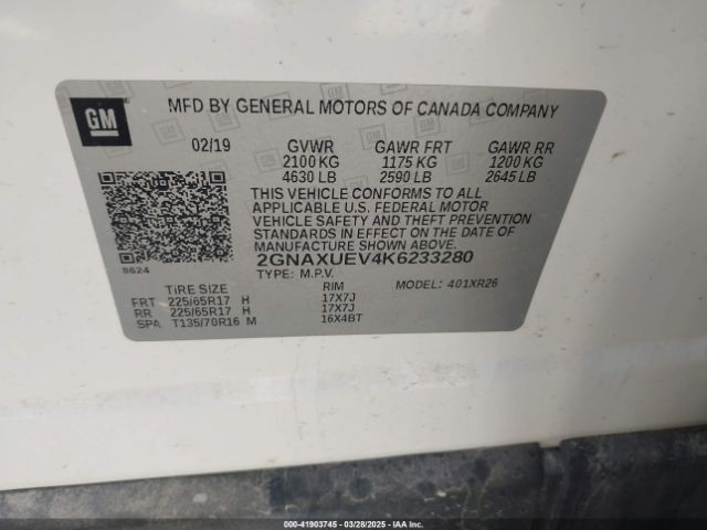 2019 CHEVROLET EQUINOX 2GNAXUEV4K6233280 Photo 8