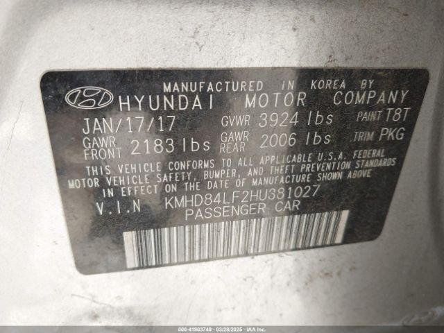 KMHD84LF2HU381027 Hyundai ELANTRA SE