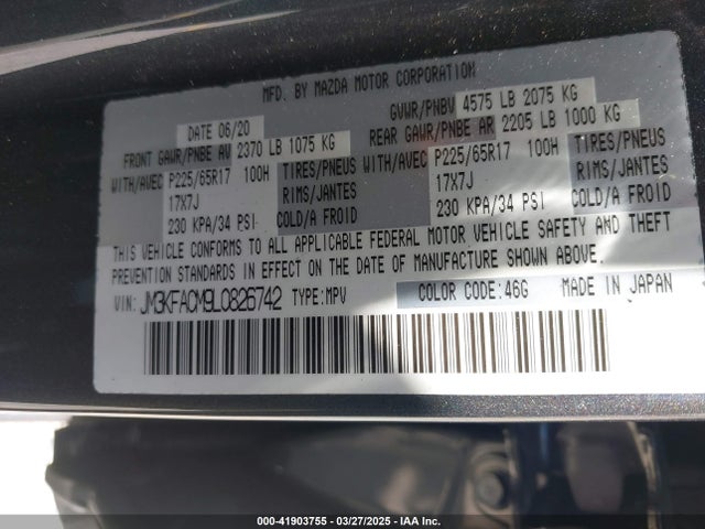 JM3KFACM9L0826742 Mazda Cx-5 Touring
