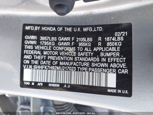 SHHFK7H92MU217023 Honda Civic Sport Touring