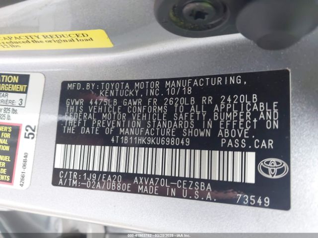 4T1B11HK9KU698049 Toyota CAMRY SE