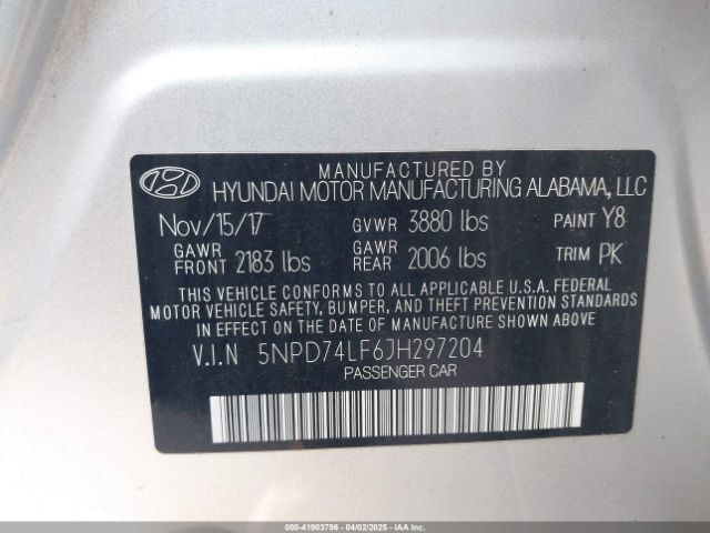 5NPD74LF6JH297204 Hyundai ELANTRA SE