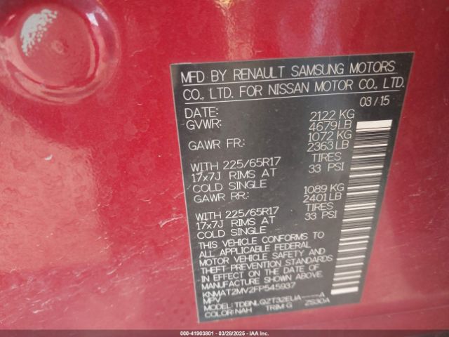 KNMAT2MV2FP545937 Nissan ROGUE SV