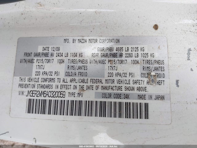 Aukcja sprzedaży 2010 Mazda Cx-7 I Sport, vin: JM3ER2WM6A0320059, numer aukcji: 41903882