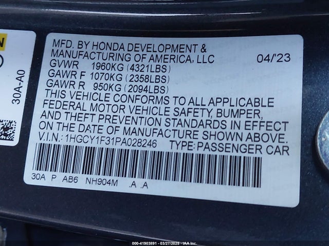 1HGCY1F31PA028246 Honda ACCORD EX