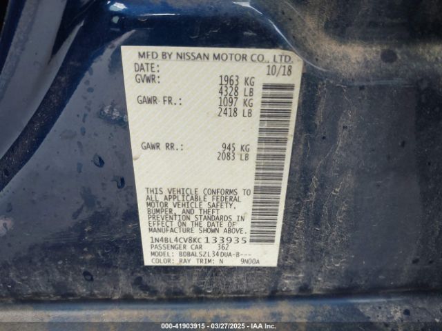 1N4BL4CV8KC133935 Nissan Altima 2.5 Sr