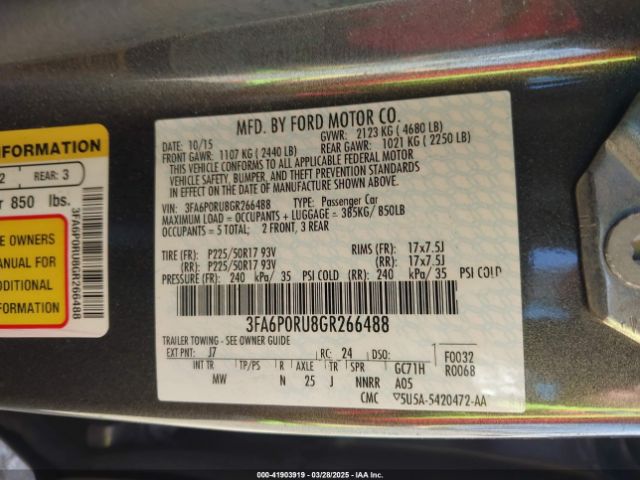 3FA6P0RU8GR266488 Ford Fusion Hybrid Titanium