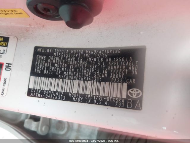 5YFBURHE7GP443361 Toyota Corolla S Premium