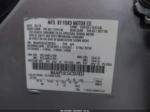 MAJ6P1UL5JC207831 Ford Ecosport Se