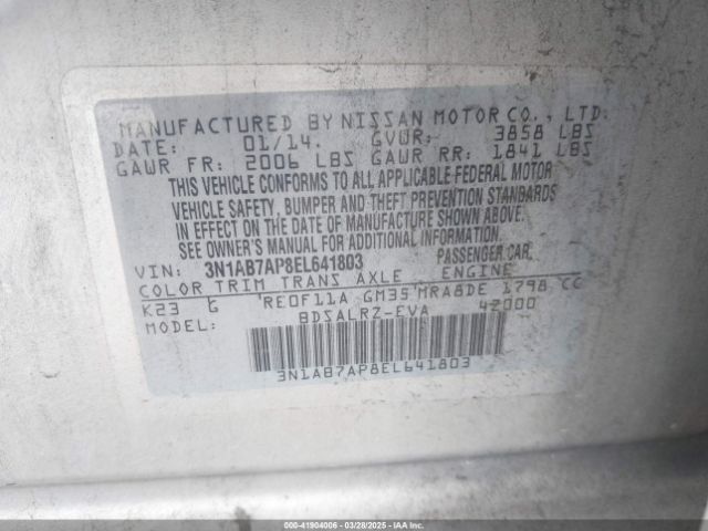 3N1AB7AP8EL641803 Nissan SENTRA SR