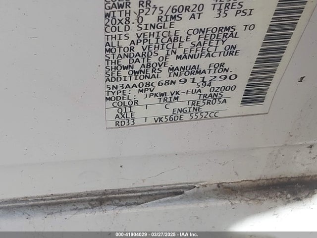 Aukcja sprzedaży 2008 Infiniti Qx56, vin: 5N3AA08C68N911290, numer aukcji: 41904029