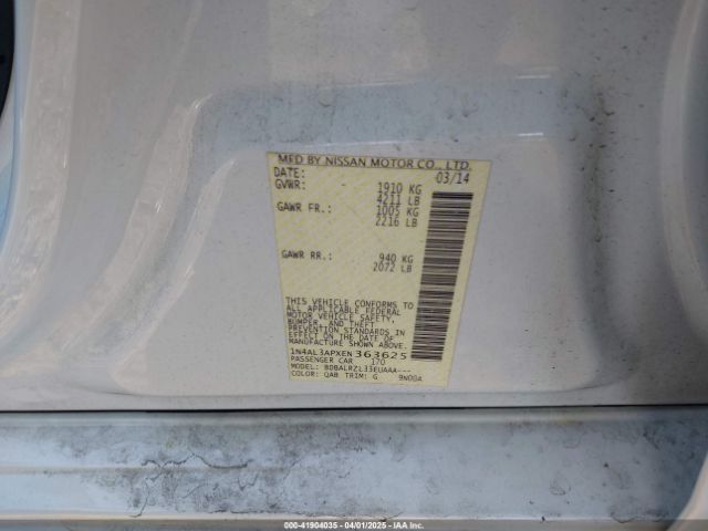 1N4AL3APXEN363625 Nissan Altima 2.5 S