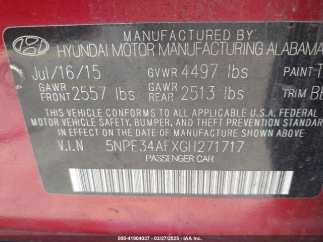 5NPE34AFXGH271717 Hyundai Sonata Sport