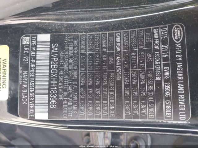 SALVP2BGXHH183968 Land Rover Range Rover Evoque Se/se Premium