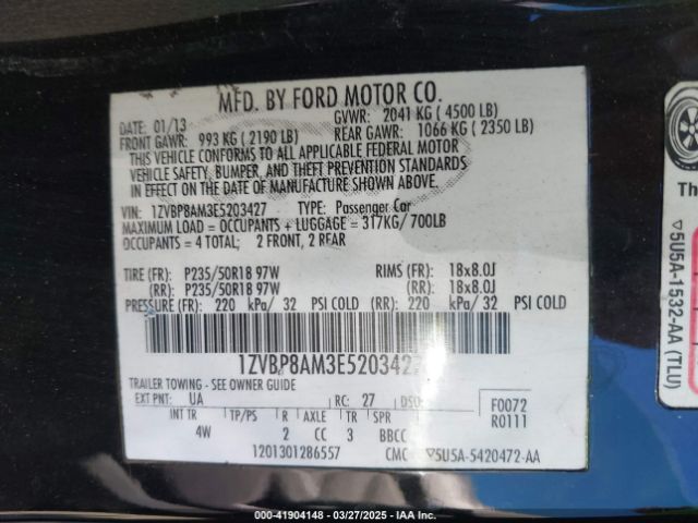 1ZVBP8AM3E5203427 Ford Mustang V6 Premium