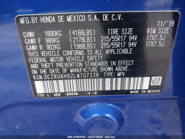 2020 HONDA HR-V 3CZRU6H92LM707338 Photo 8