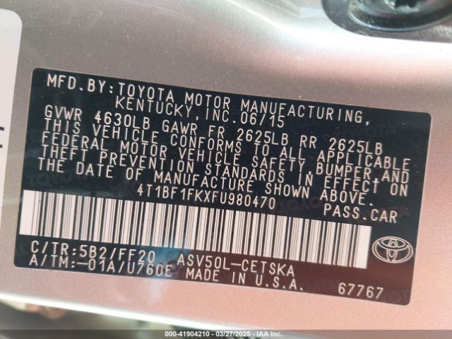 2015 TOYOTA CAMRY 4T1BF1FKXFU980470 Photo 8