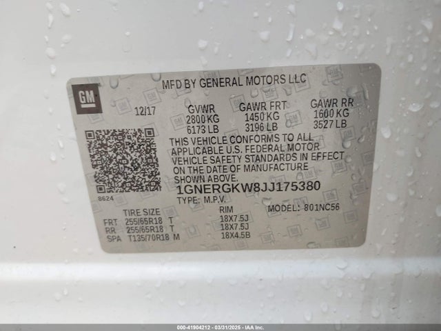 1GNERGKW8JJ175380 Chevrolet Traverse 1lt