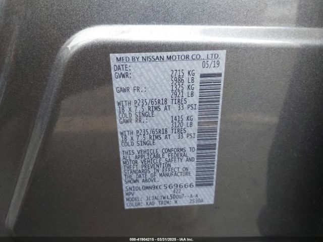5N1DL0MN9KC569666 Infiniti QX60 LUXE