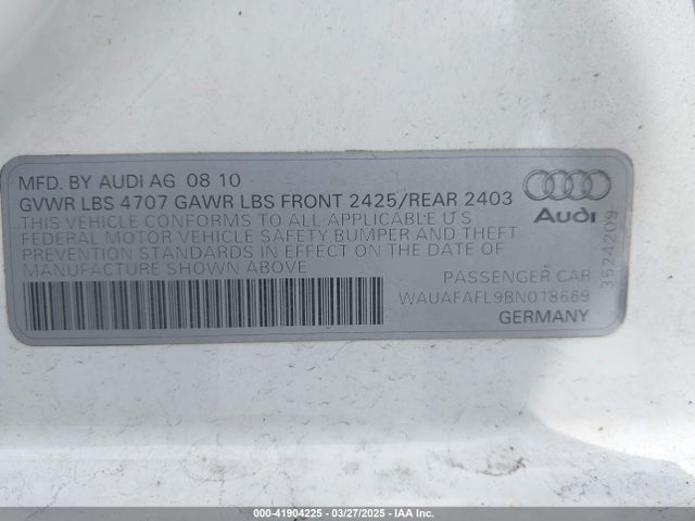 2011 AUDI A4 WAUAFAFL9BN018669 Photo 8