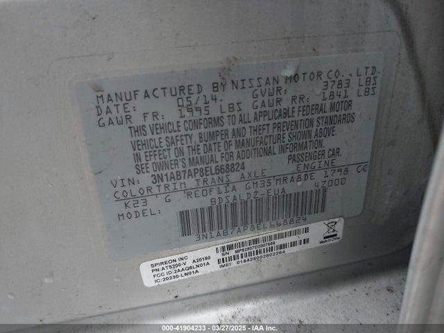 3N1AB7AP8EL668824 Nissan SENTRA SV