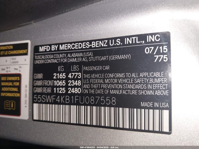 55SWF4KB1FU087558 Mercedes-Benz C 300 4matic/luxury 4matic/sport 4matic